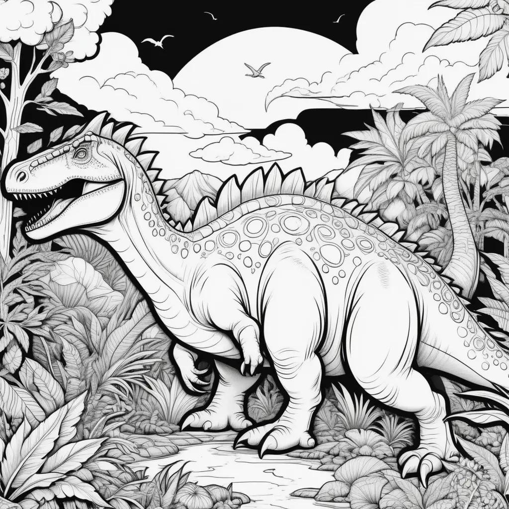 dinosaur coloring page in black and white