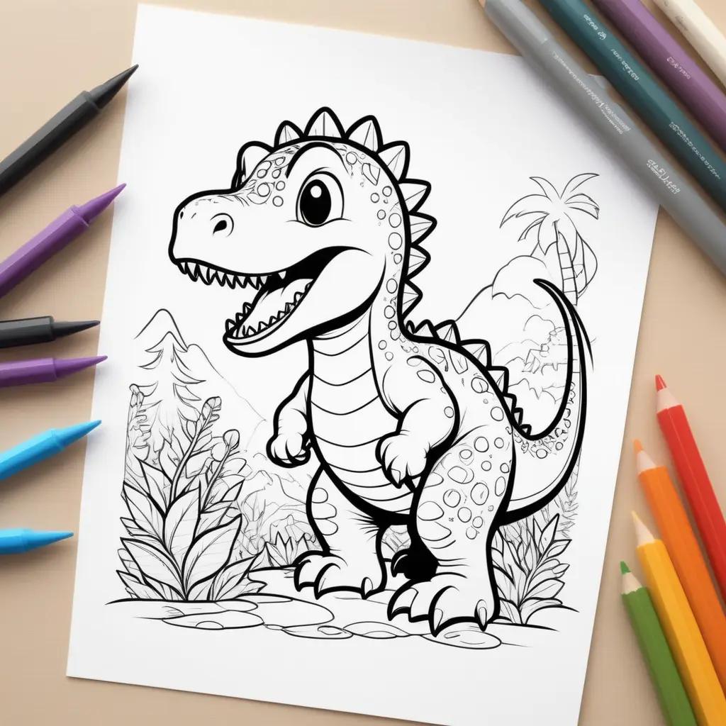 dinosaur coloring page with various colors and a jungle background