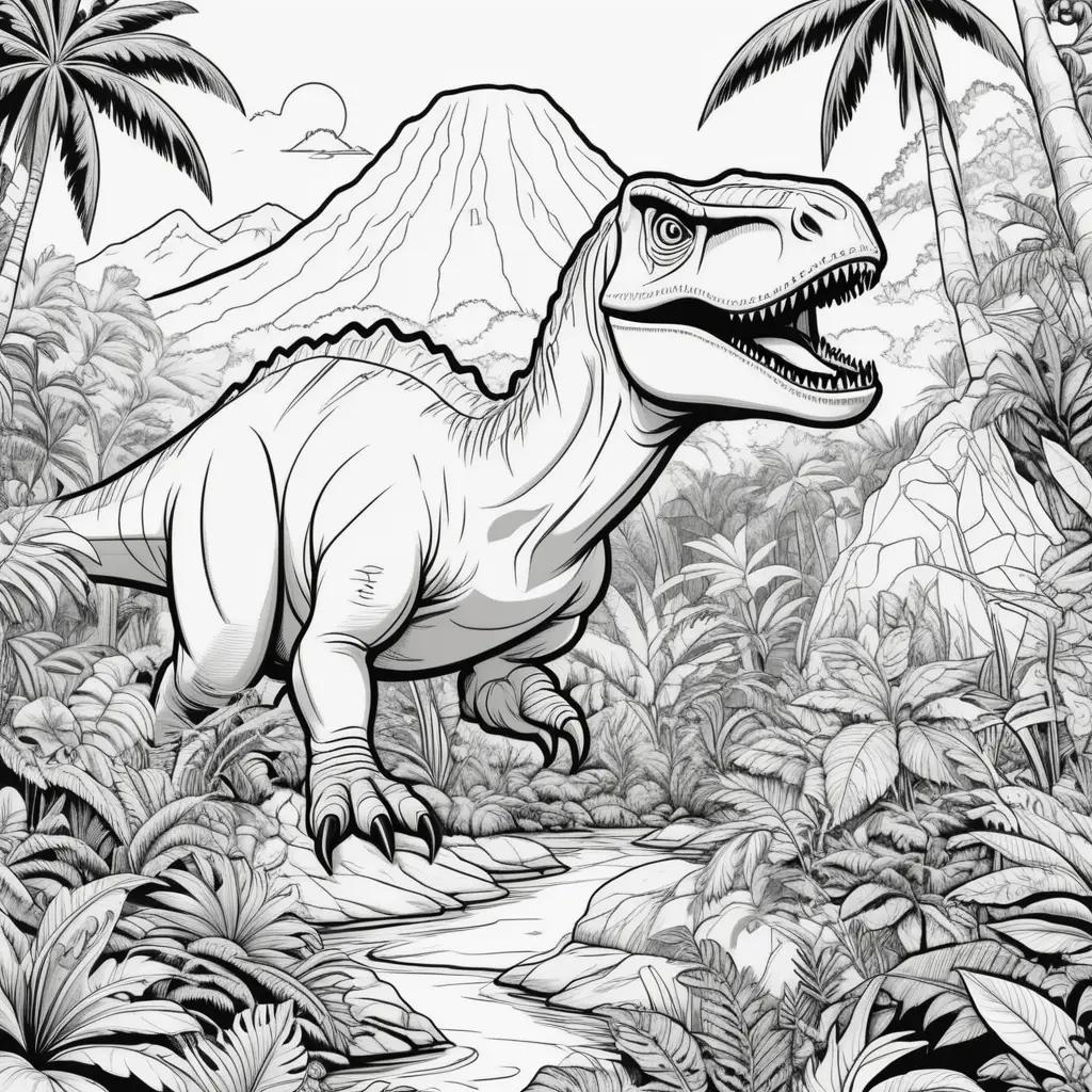 dinosaur in a jungle coloring page