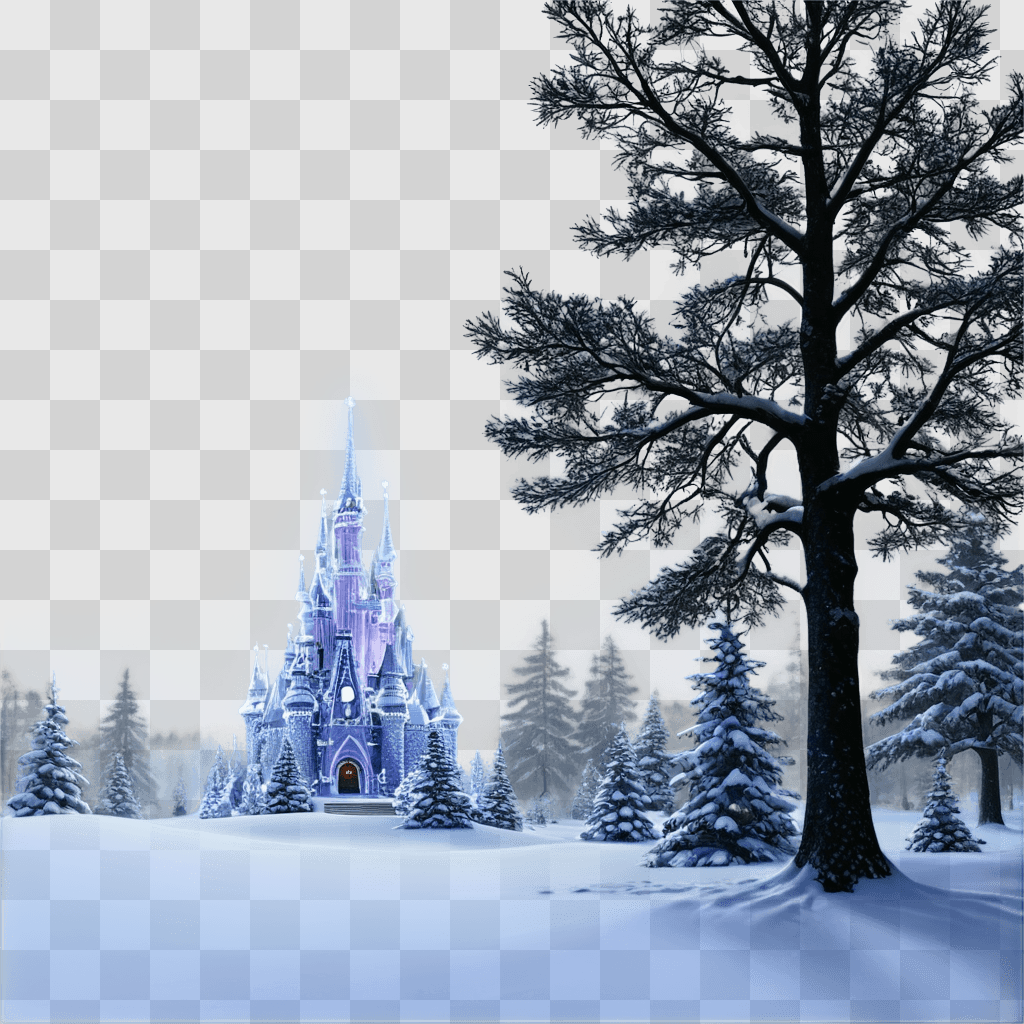 disney christmas background A magical castle stands amidst a snowy landscape