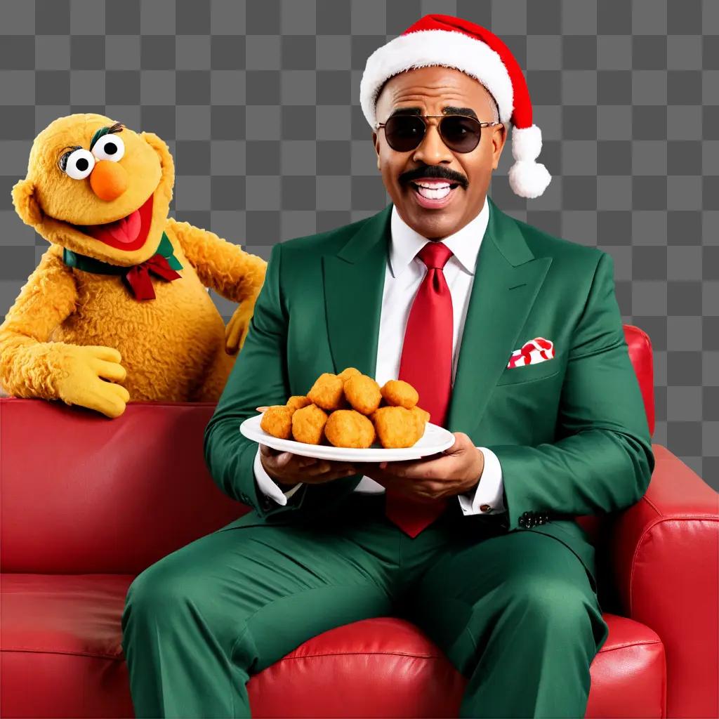 disney christmas background Sesame Street character and man on red couch