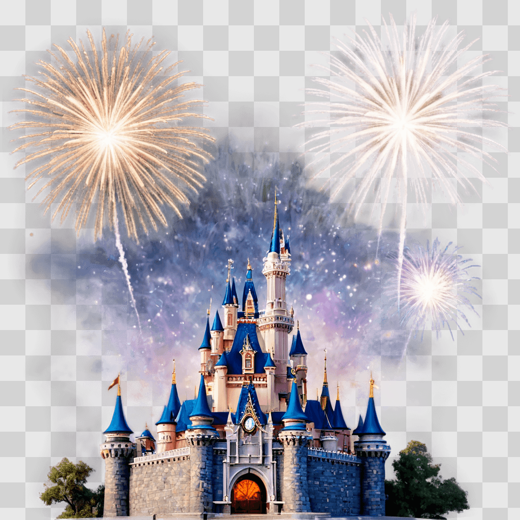 disney fireworks A castle and fireworks in the night sky