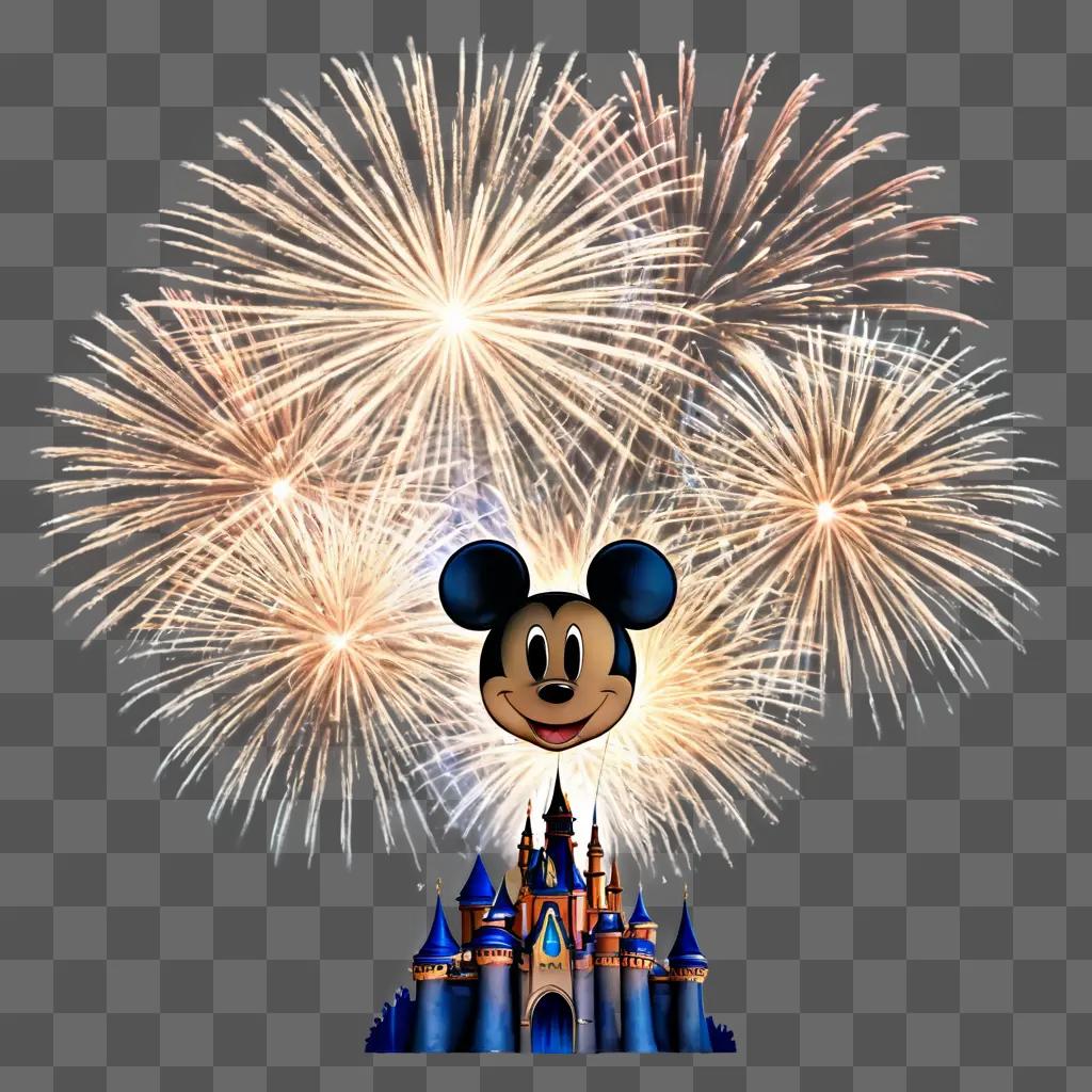 disney fireworks Mickey Mouse in front of fireworks and castle