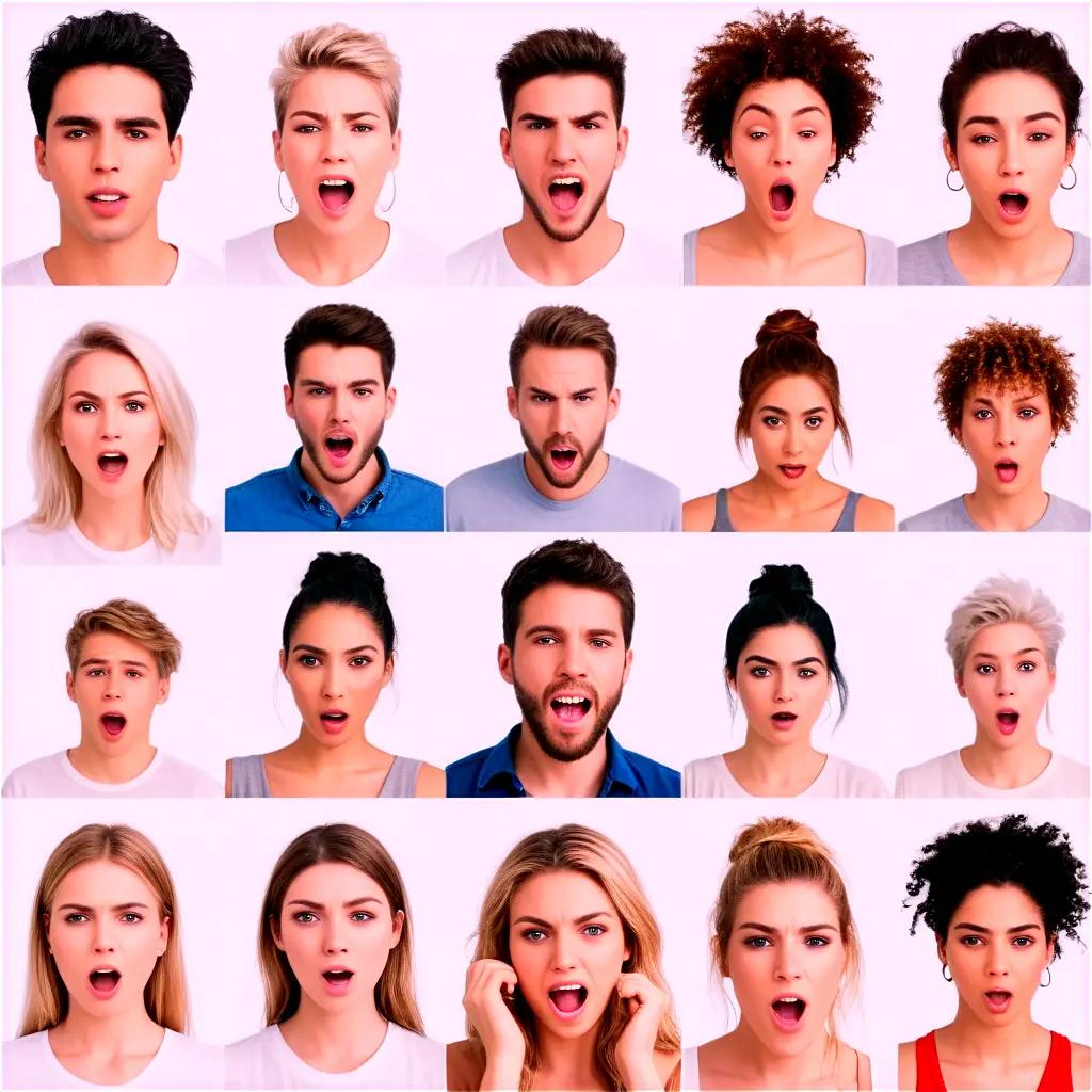 diverse group of people display various expressions of emotion