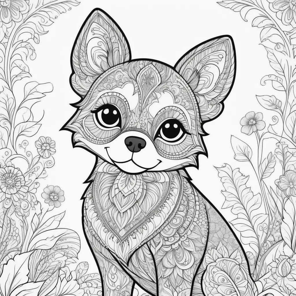 dog coloring page with a black and white design