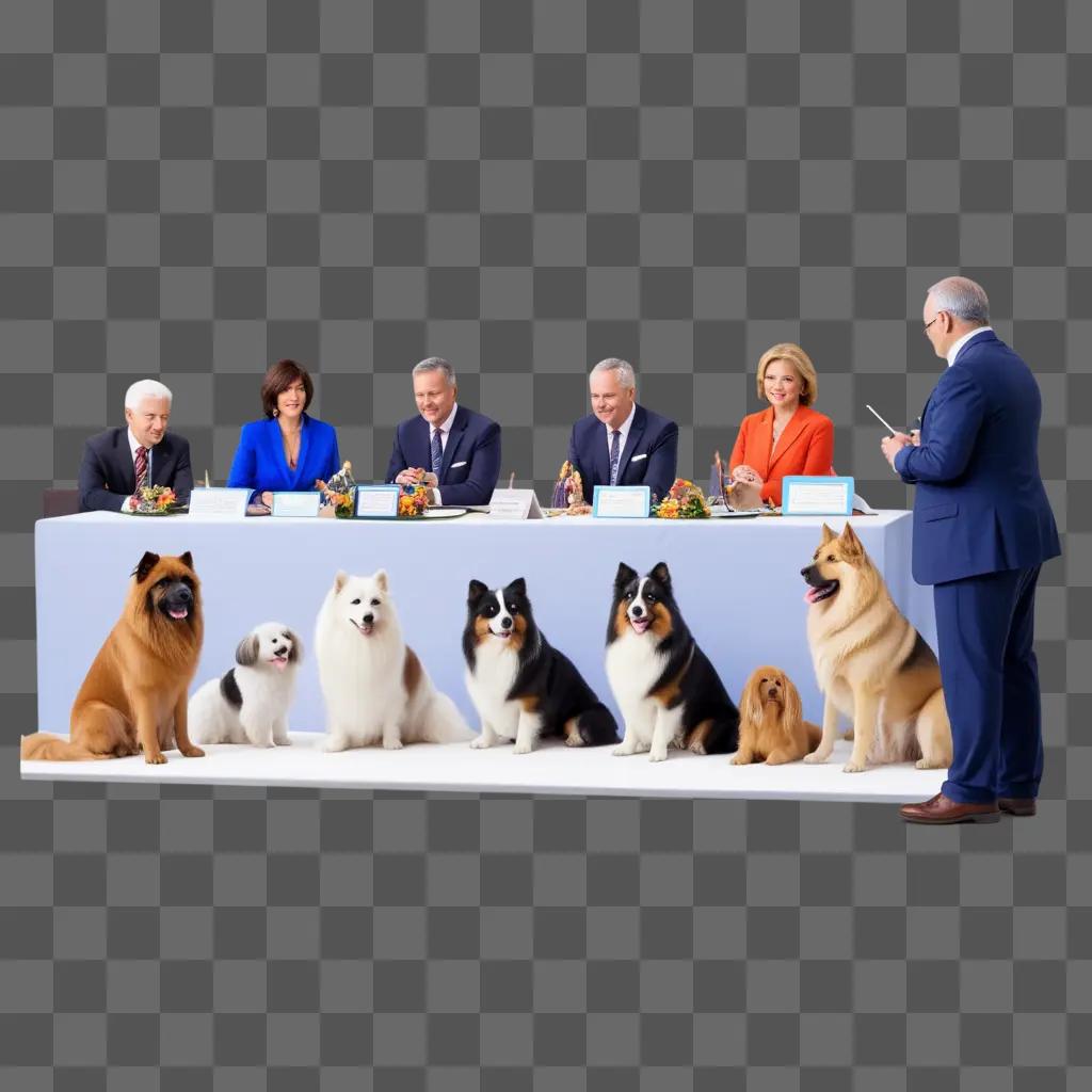 dog show with people sitting at table with dogs