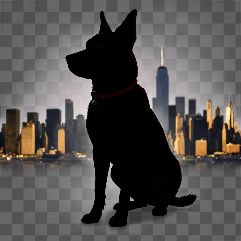 dog silhouette Dog in silhouette in front of cityscape