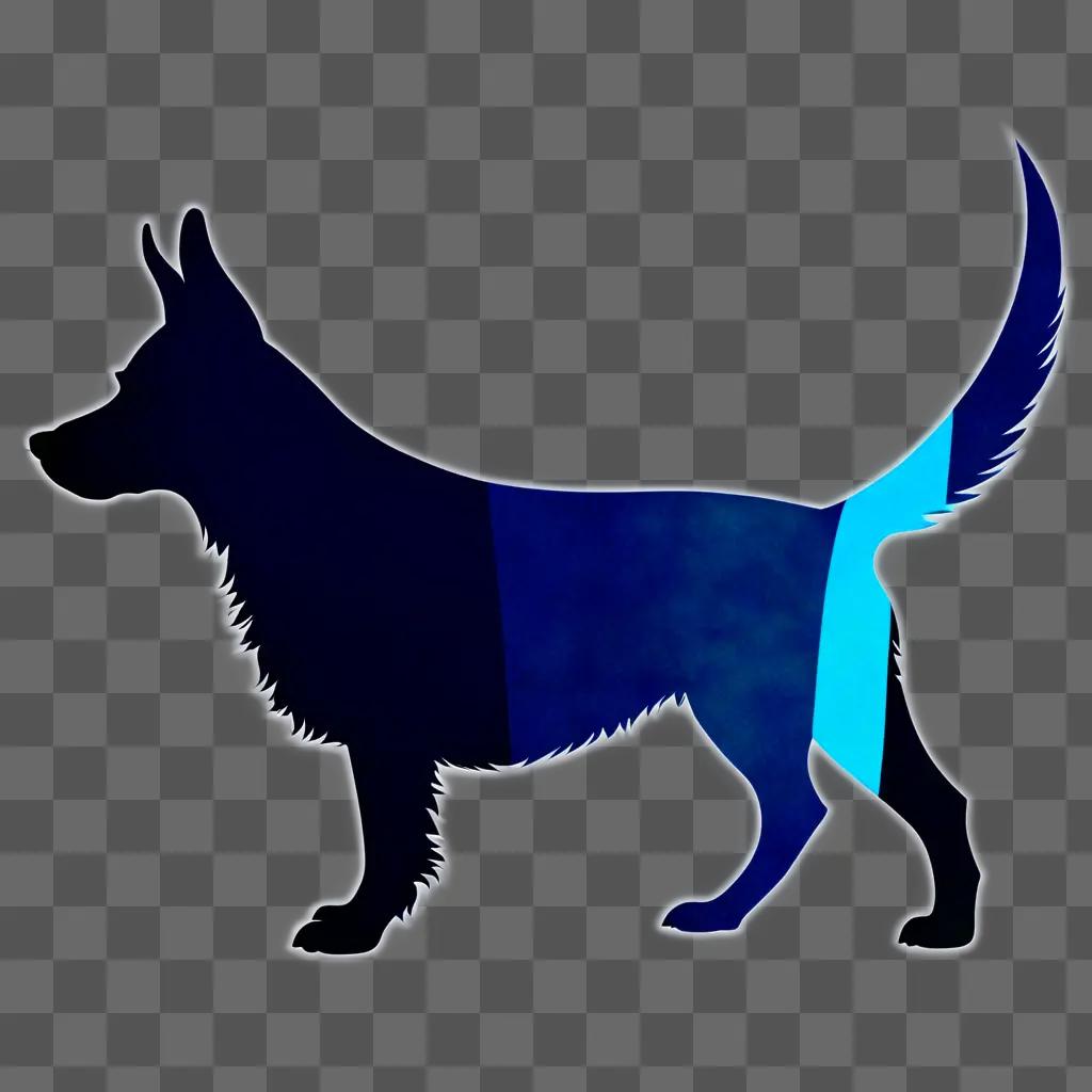 dog silhouette is lit up with blue light