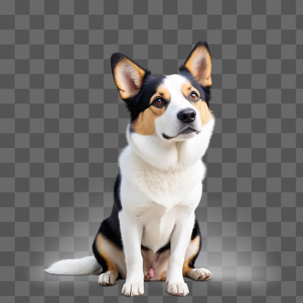 dog sits on a gray background