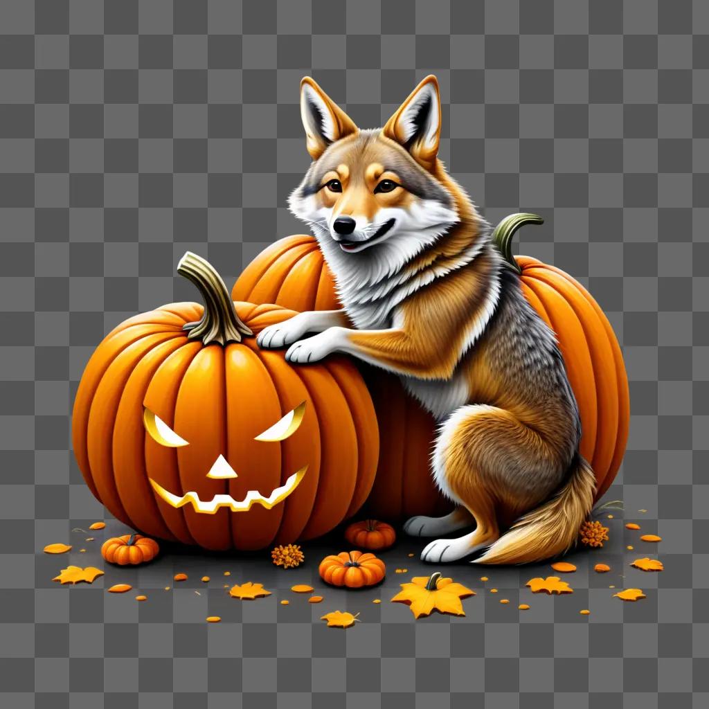 dog sits on a pumpkin drawing