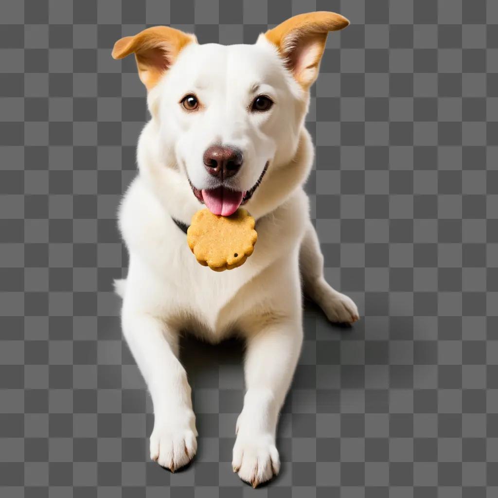 dog with a treat in its mouth