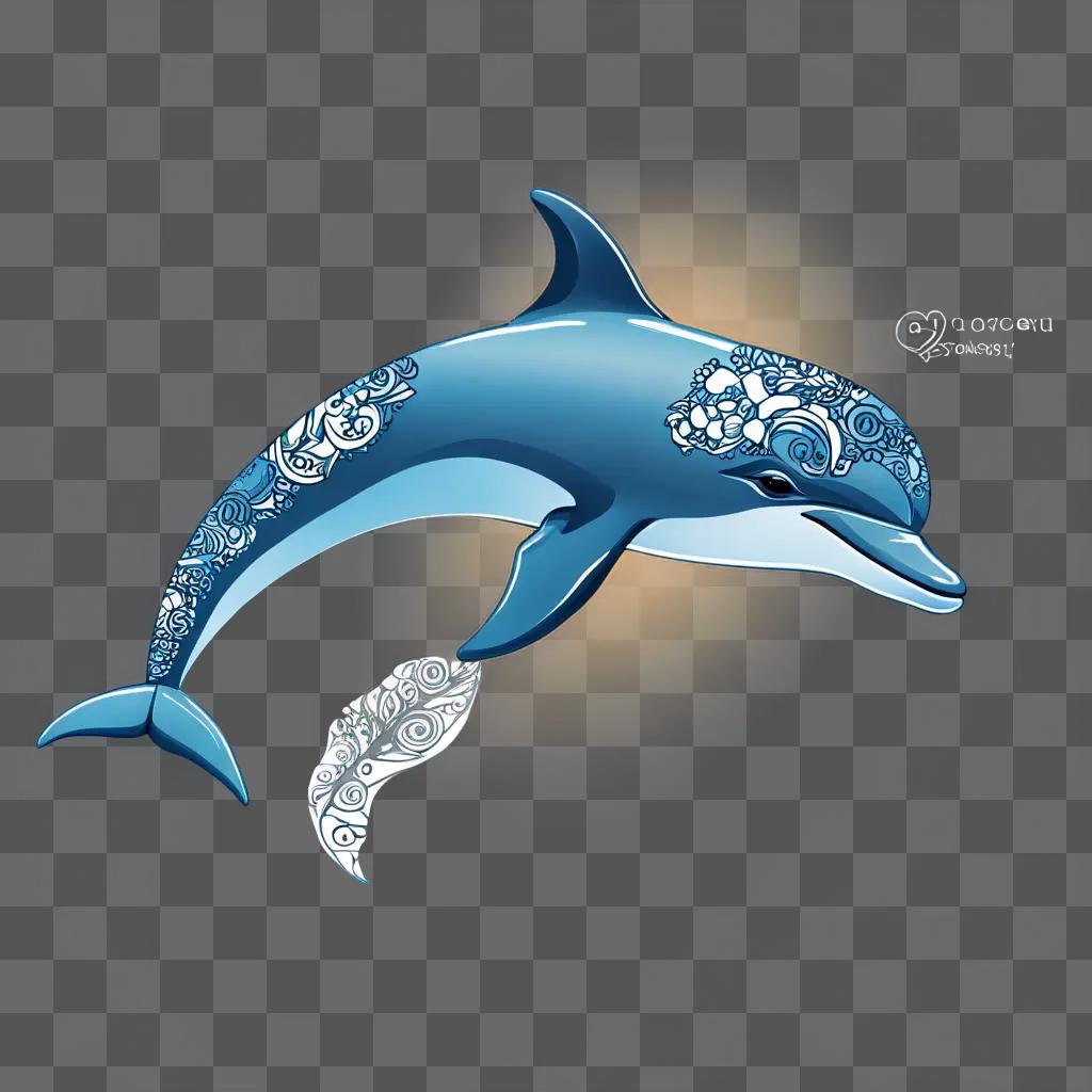 dolphin clipart Blue dolphin with a design on its back