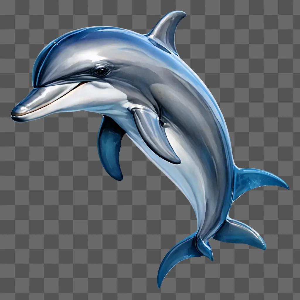 dolphin clipart Silver dolphin sculpture against blue background