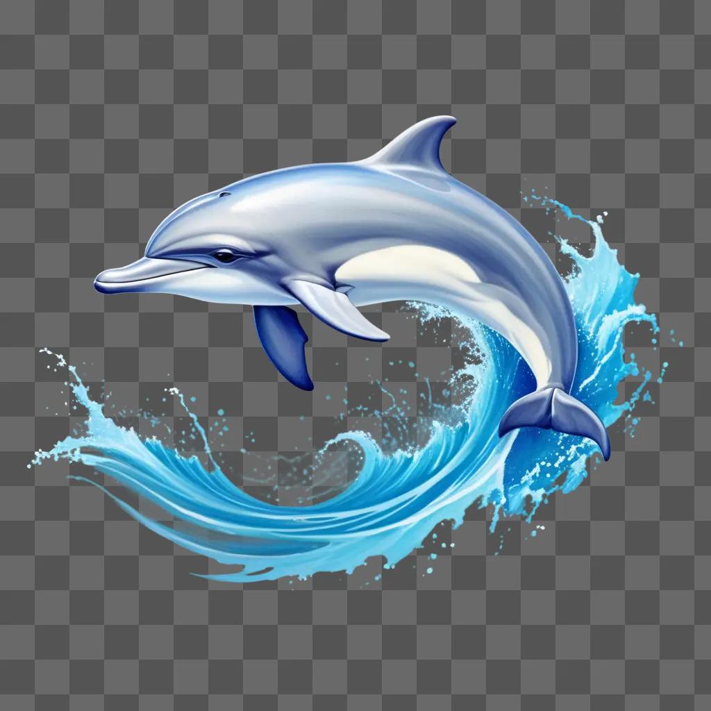 dolphin drawing with a wave behind it