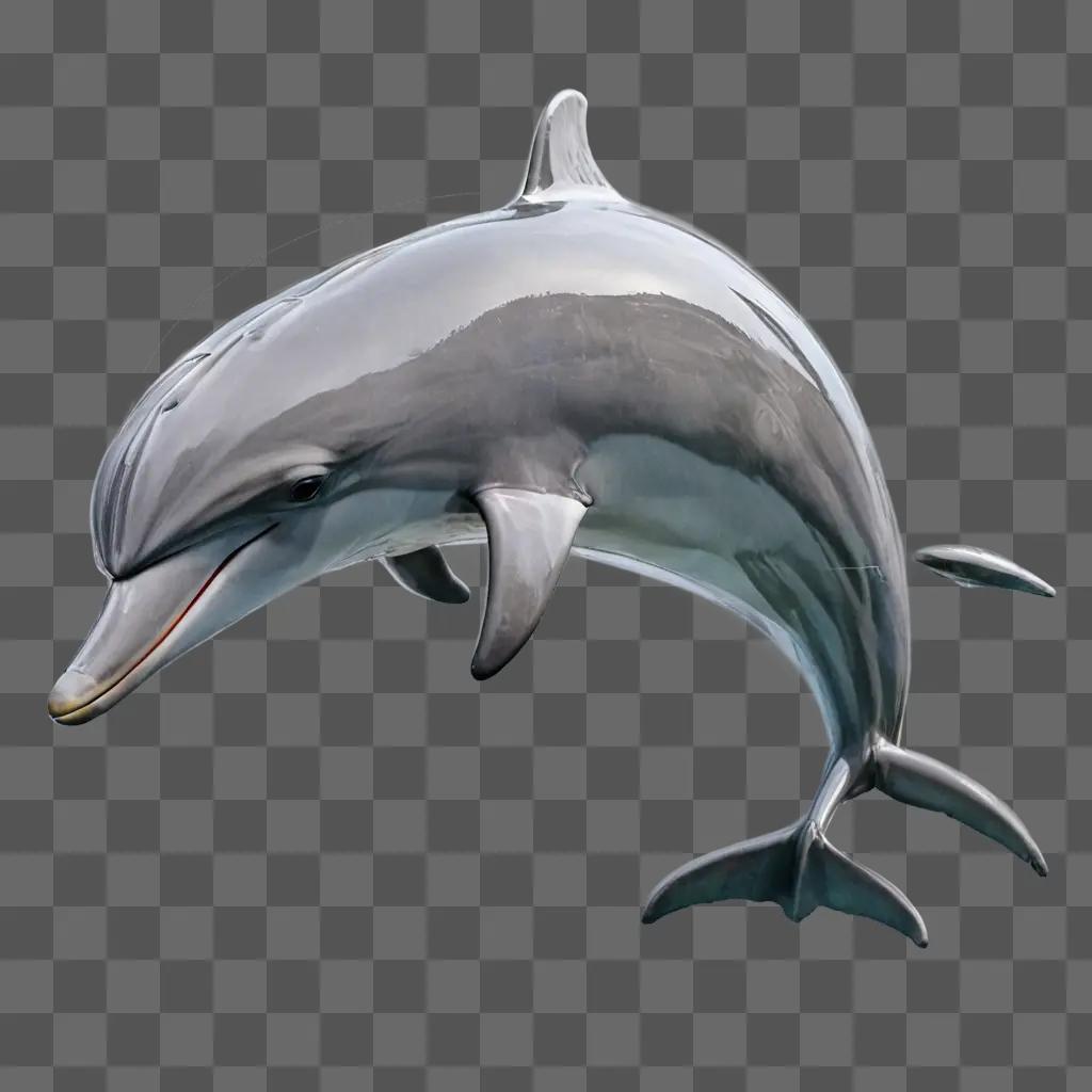 dolphin illustrated A dolphin leaps in the air on a grey background