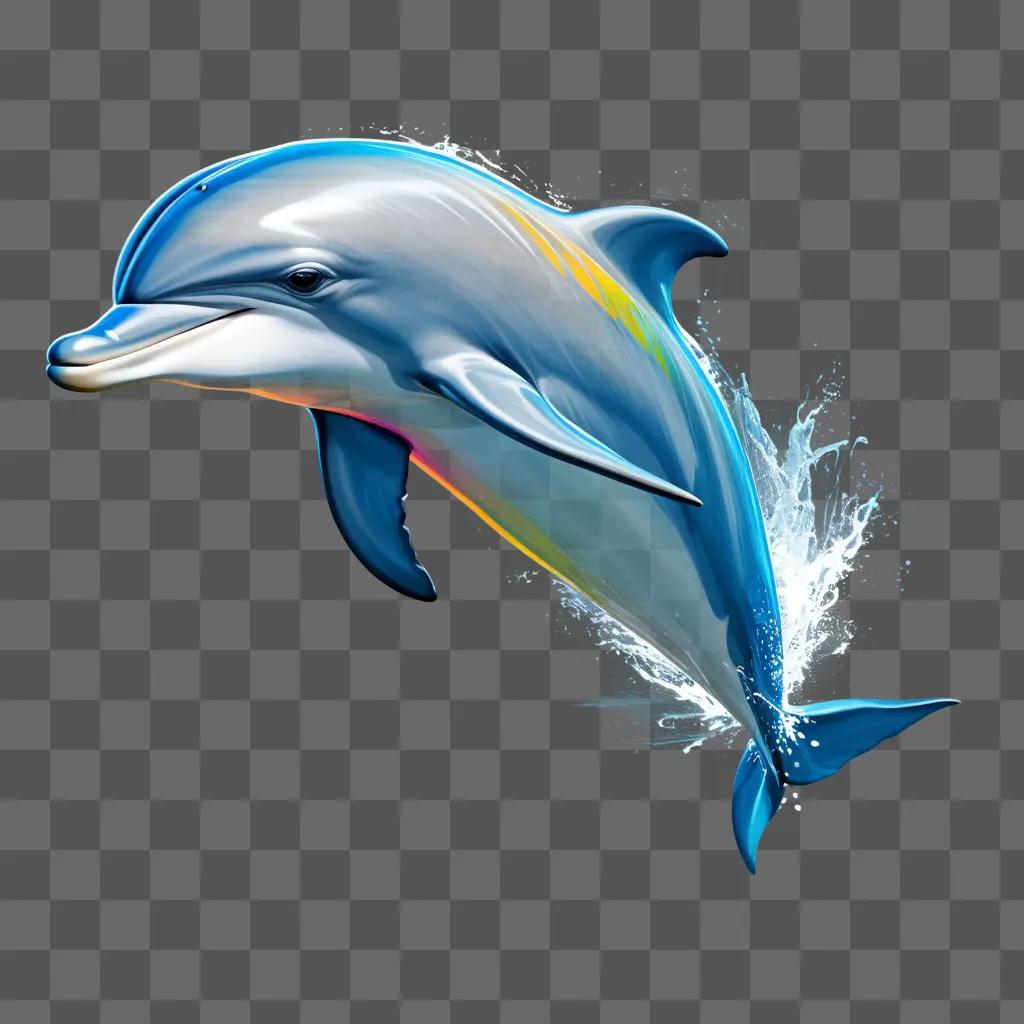 dolphin is seen in a drawing on a blue background