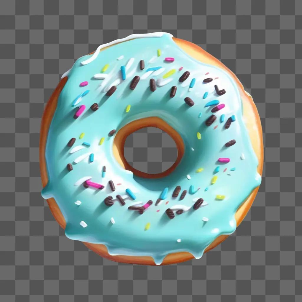 donut with blue frosting and sprinkles on a blue background