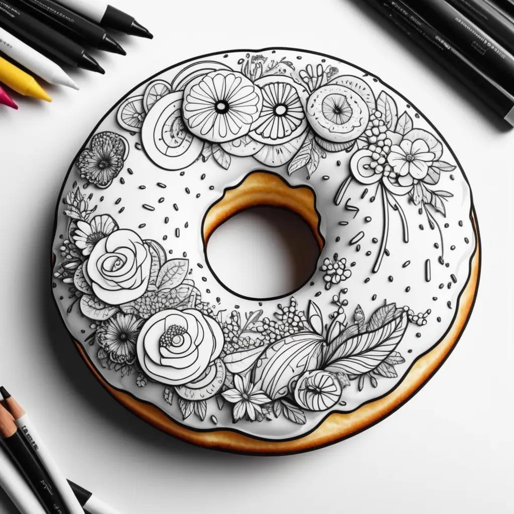 donut with flowers and a crown on it sits in a pile of coloring pencils