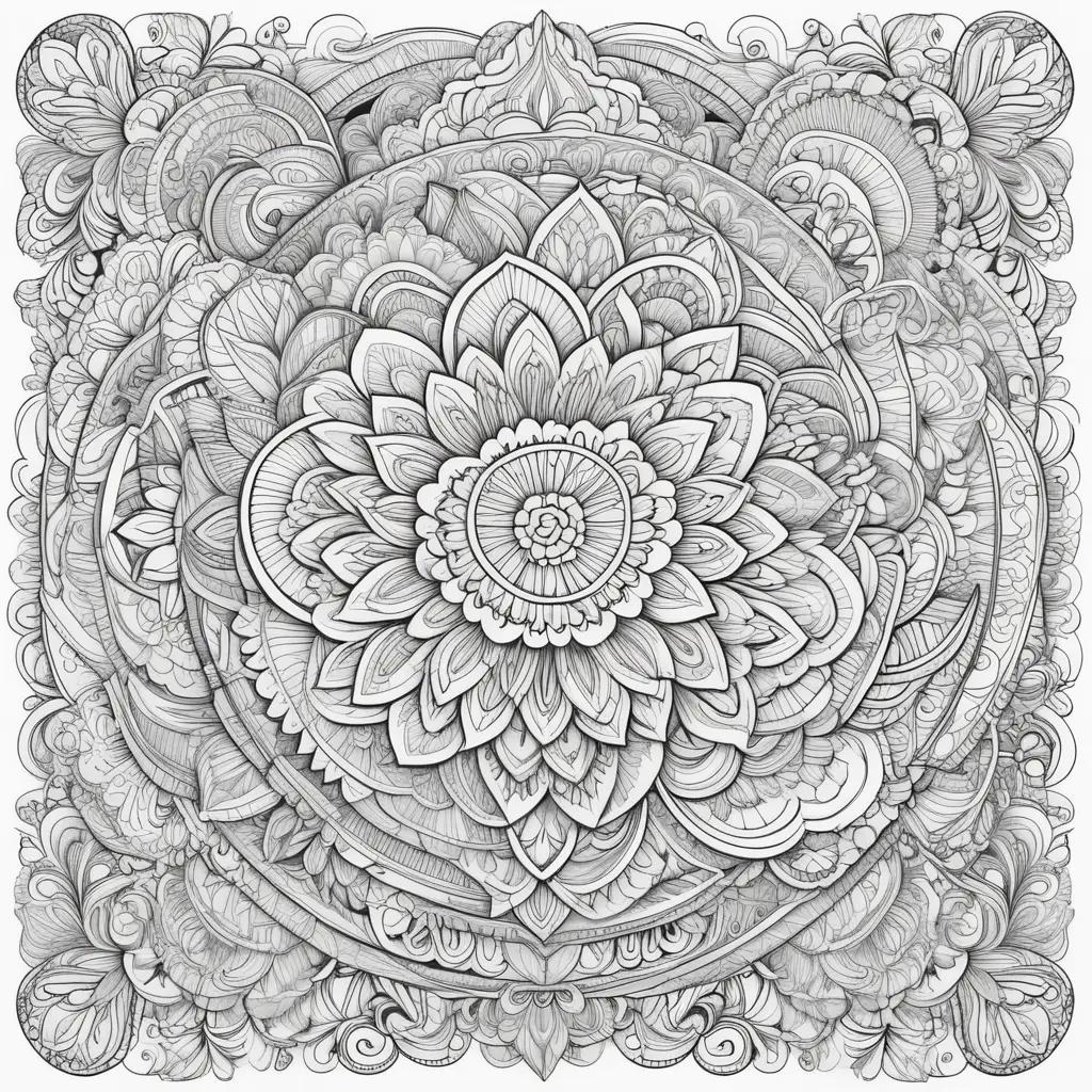 doodle coloring page of a flower and leaf