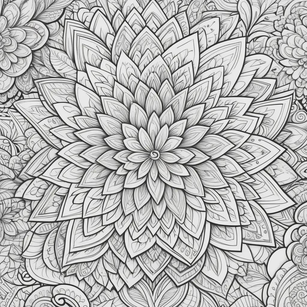 doodle coloring page with a flower design