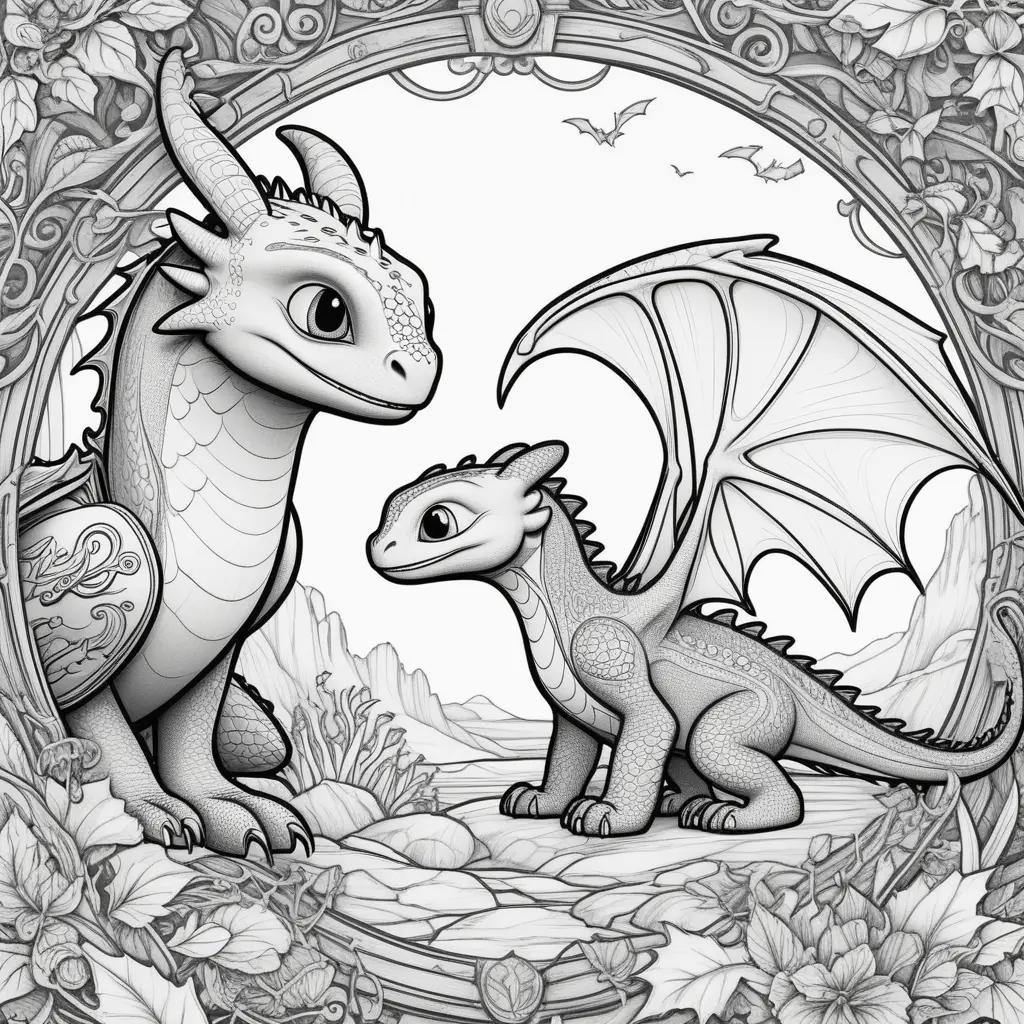 dragon and baby dragon coloring page featuring how to train your dragon characters