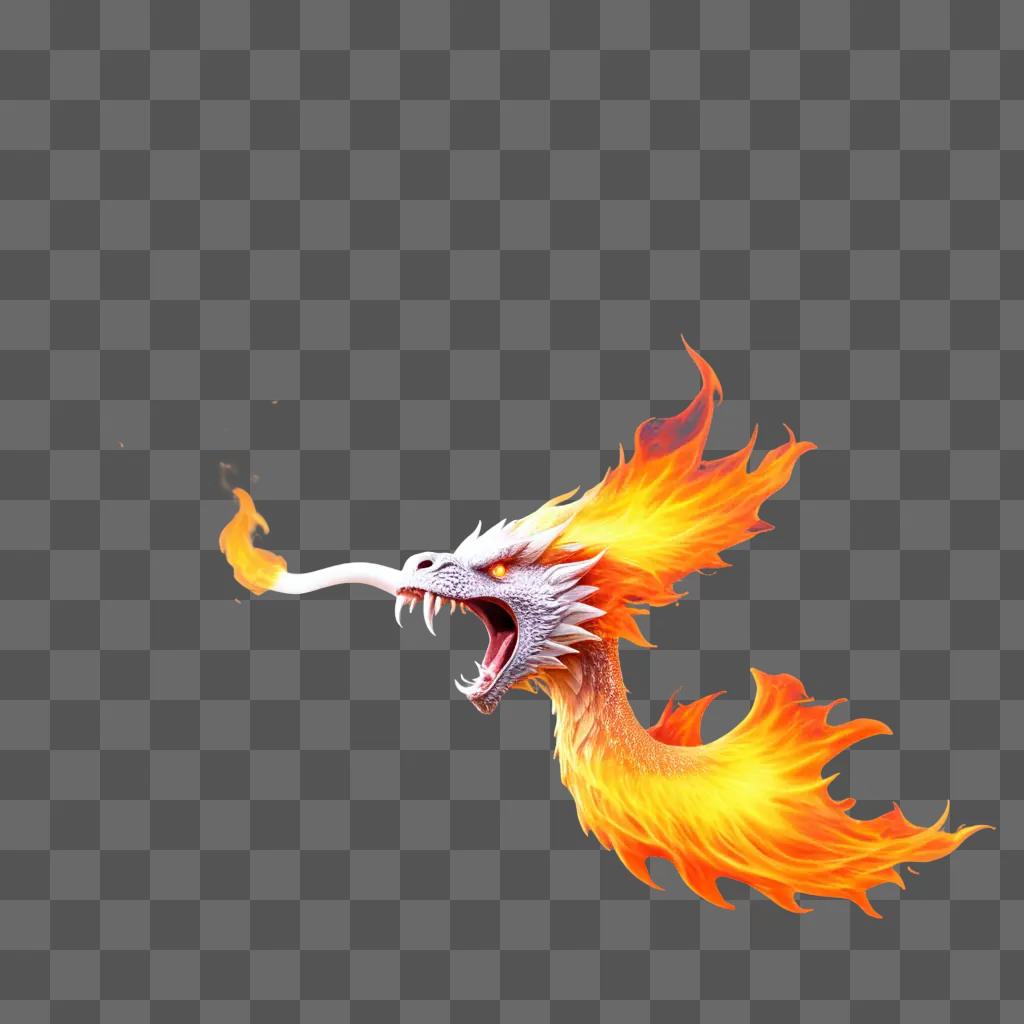 dragon breathes fire on a light orange background