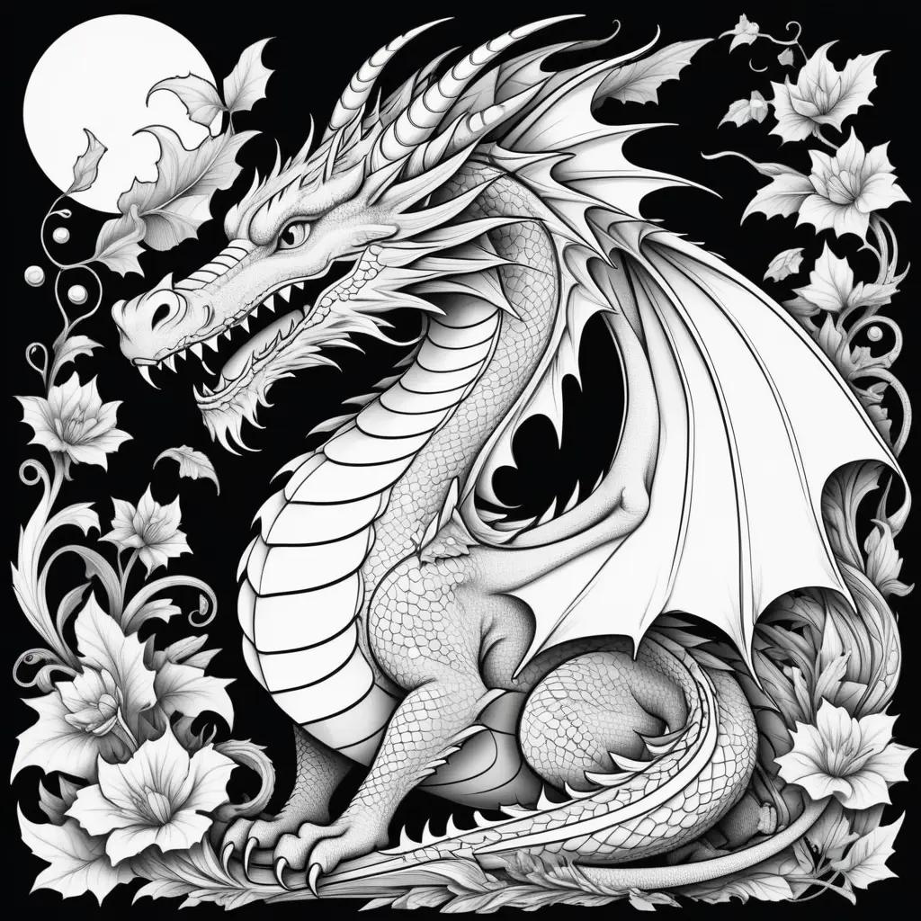 dragon with black and white coloring pages