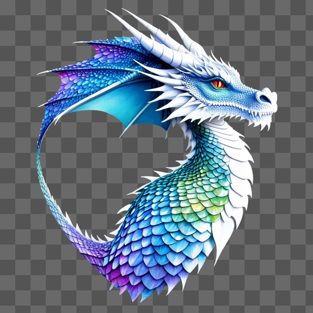 dragon with scales of blue and purple on a blue background