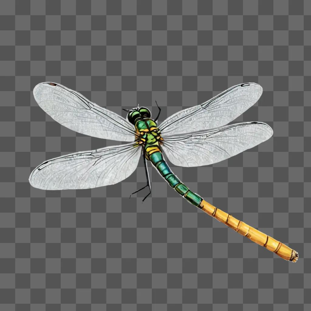 dragonfly drawing for kids A vibrant green and yellow dragonfly