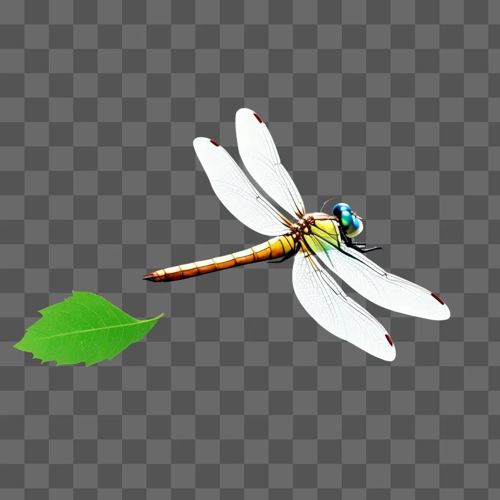 dragonfly with blue eyes sits on a leaf