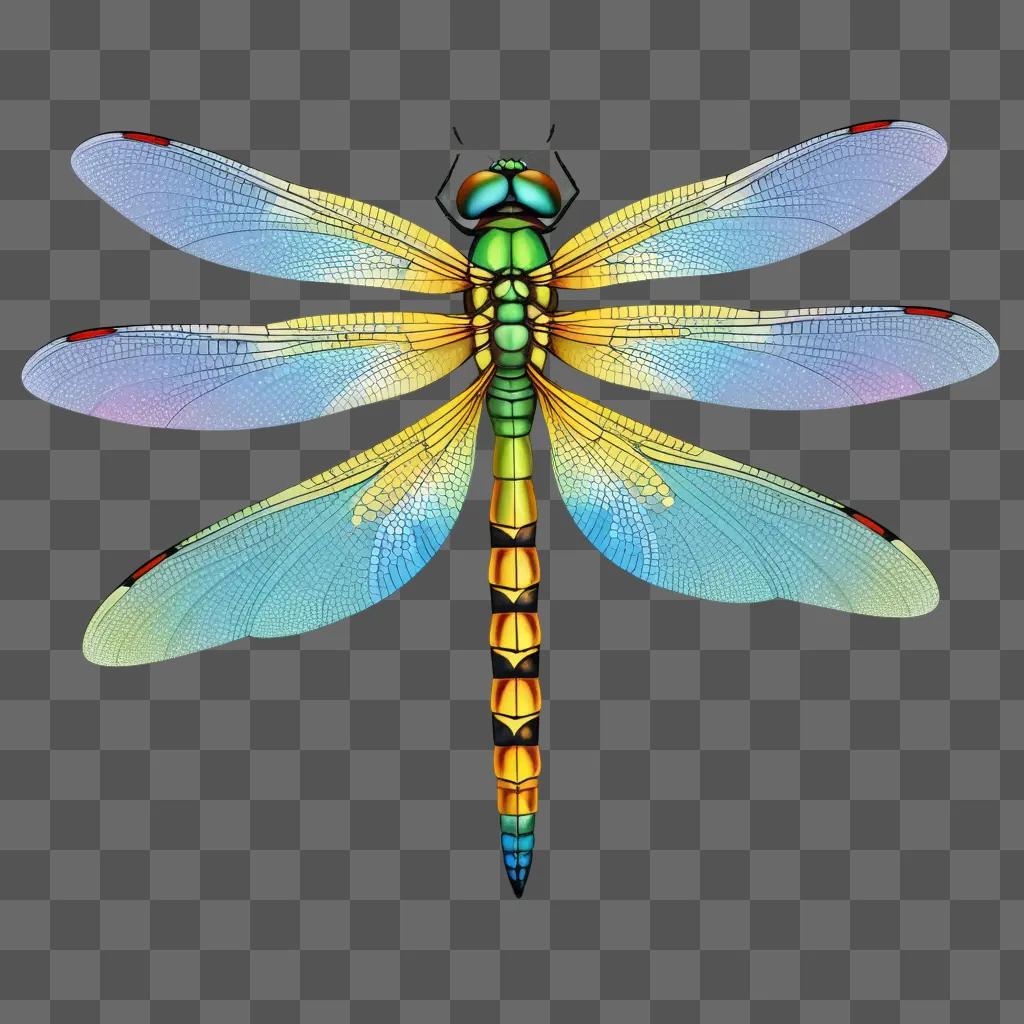 dragonfly with bright colors on a gray background