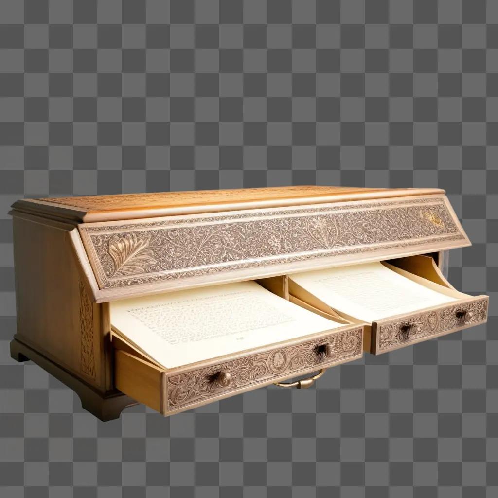 drawer with ornate detailing and a light on it