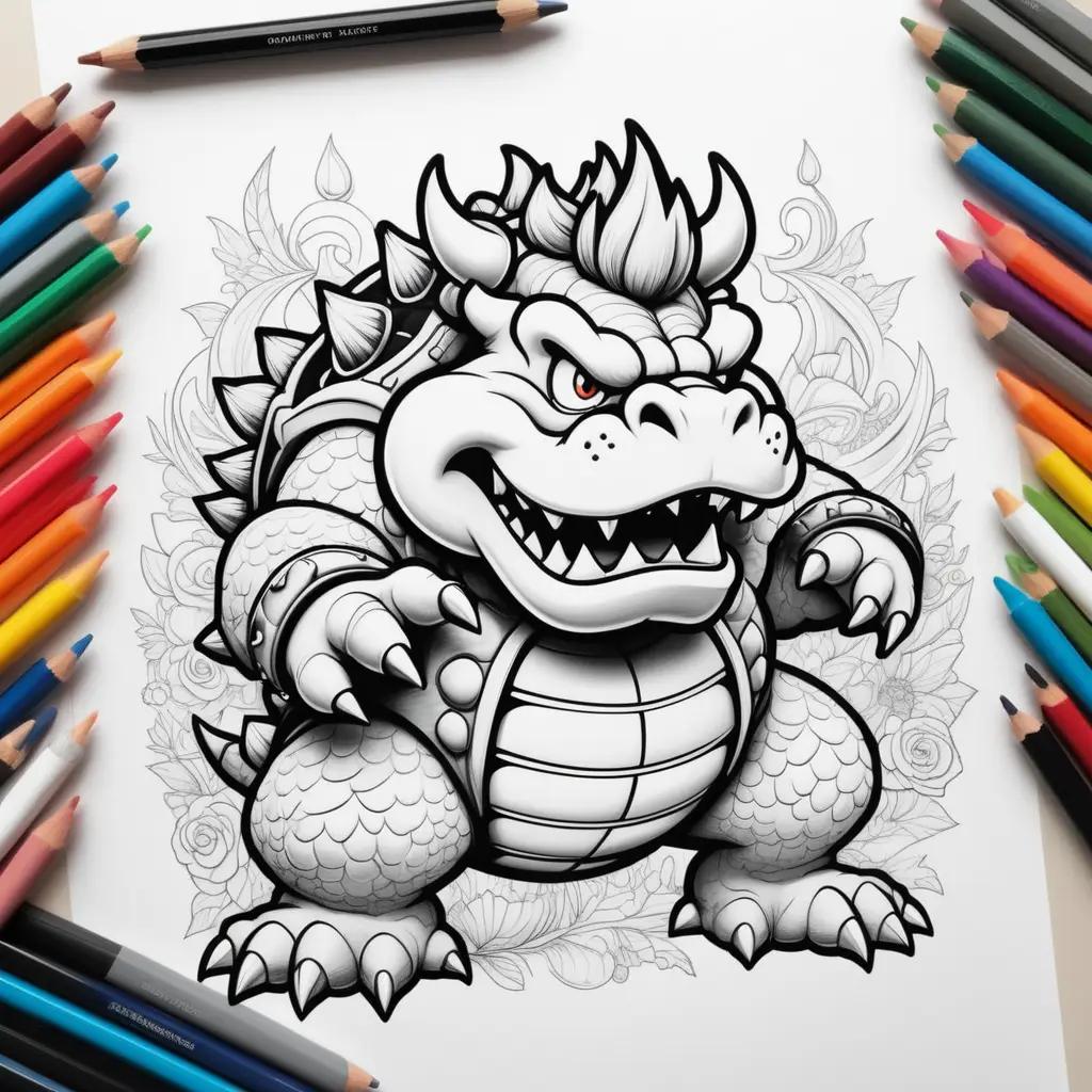 drawing of Bowser in a cartoon style