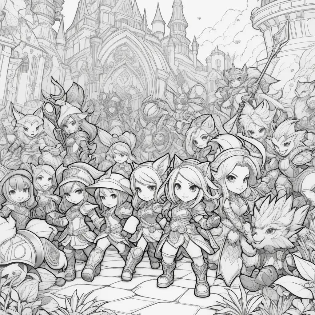 drawing of League of Legends characters in a castle