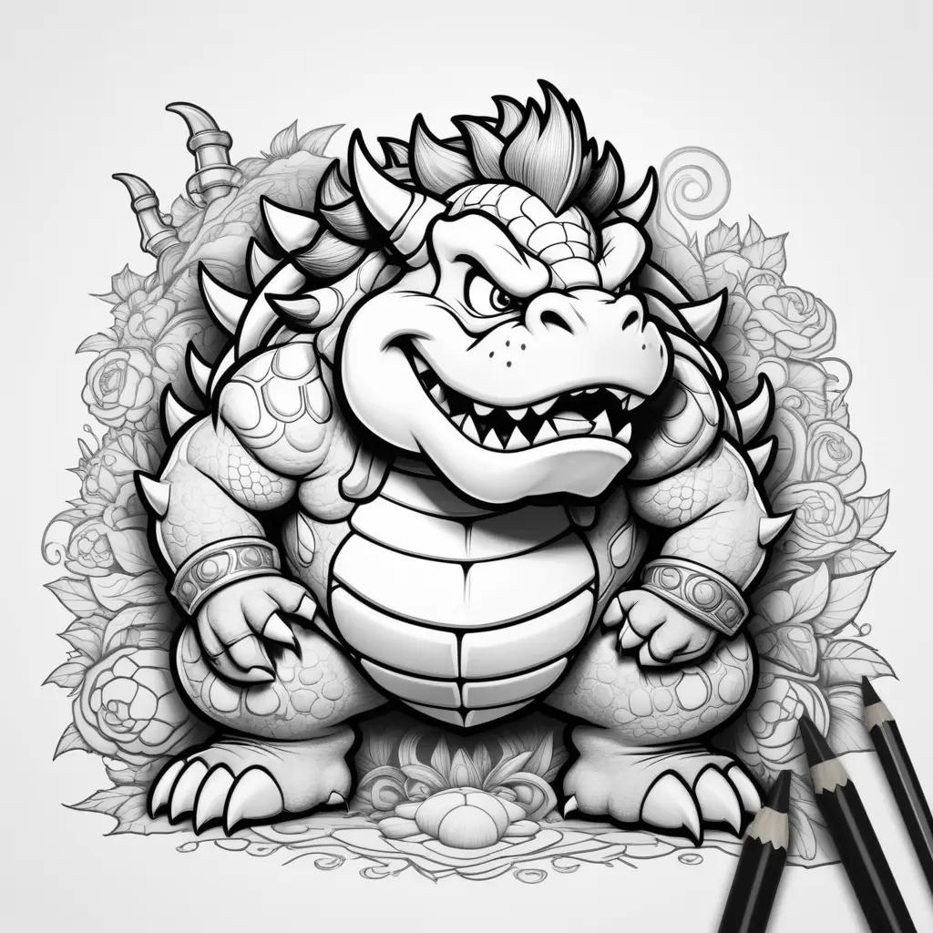 drawing of a Bowser with a red nose and black eyes