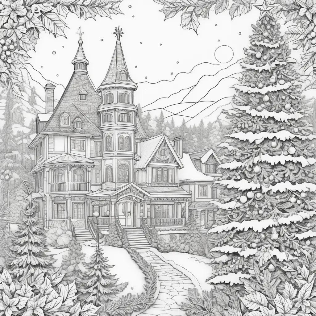 drawing of a Christmas tree and a house