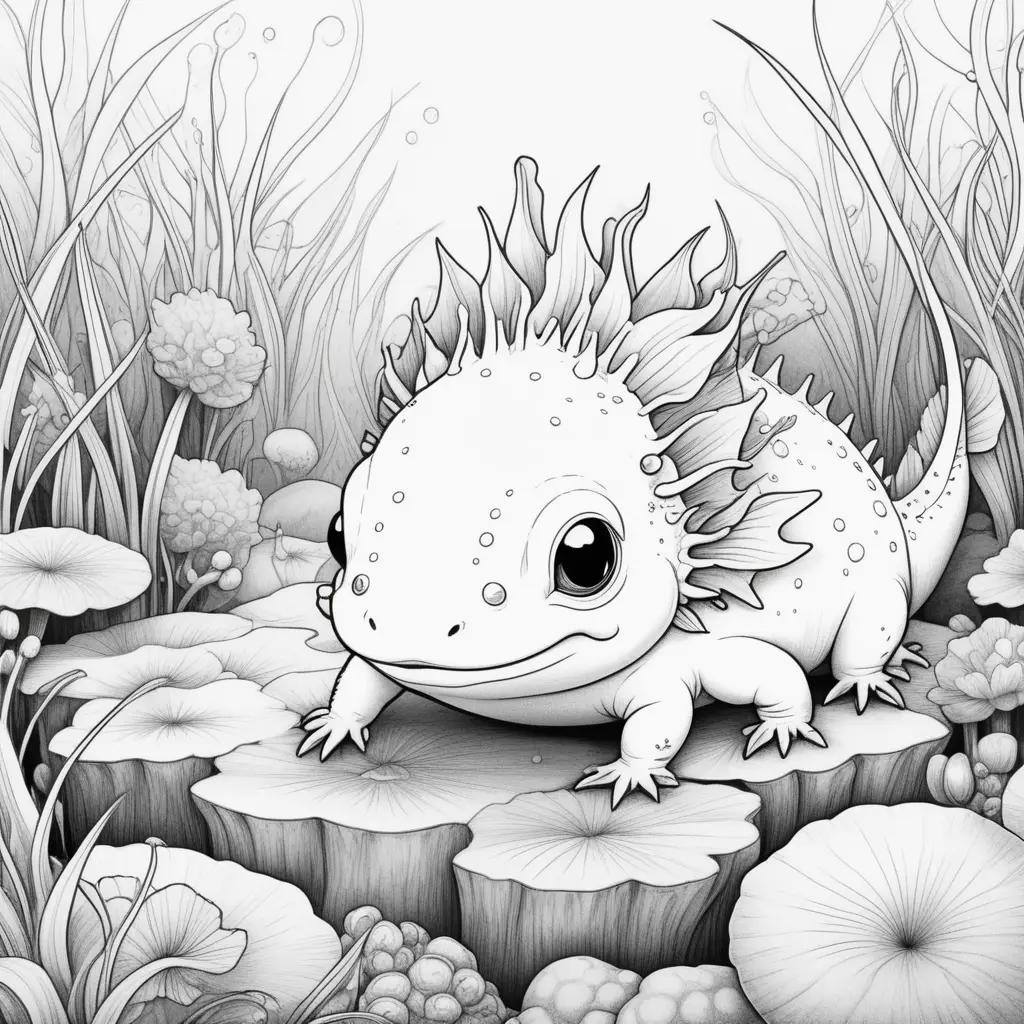 drawing of a axolotl in a water scene