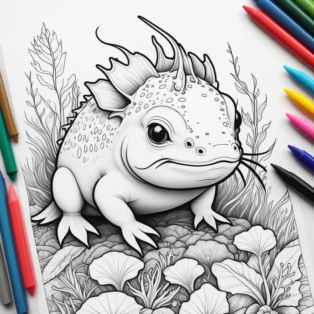 drawing of a axolotl with a variety of colored pencils