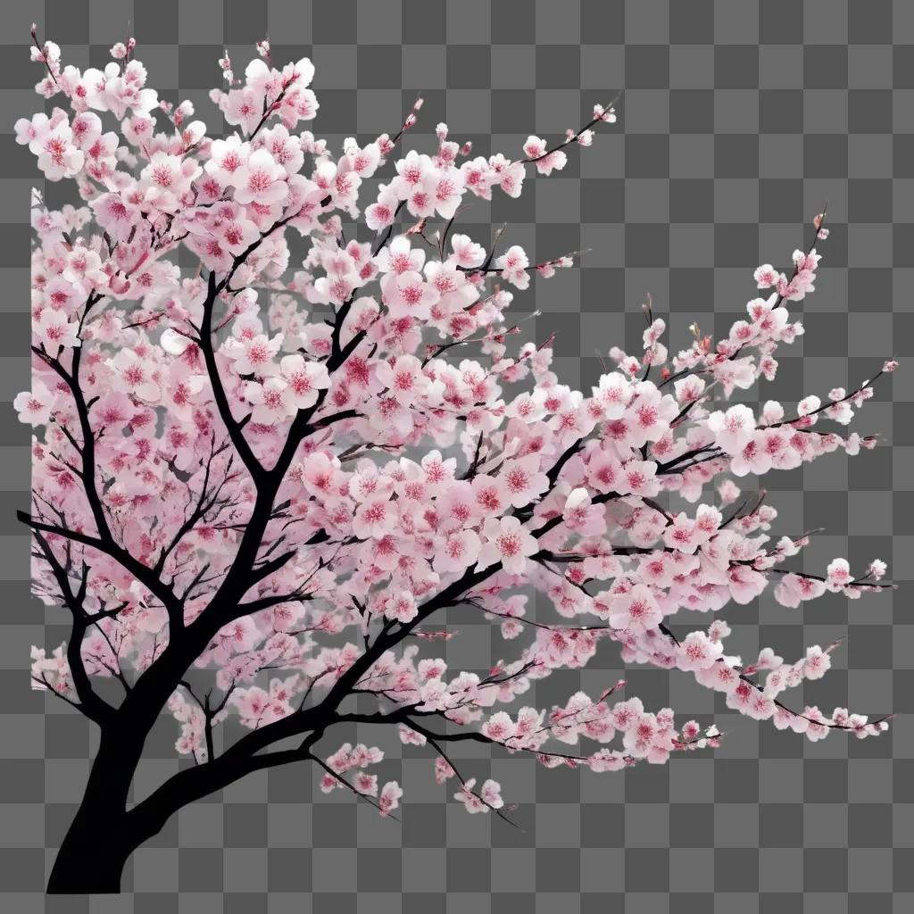 drawing of a blooming sakura tree on a pink background