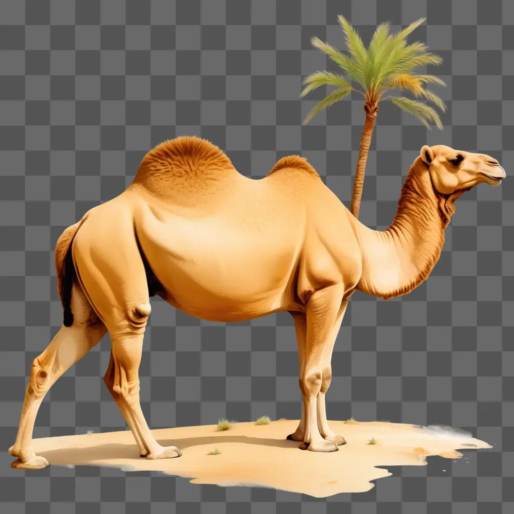 drawing of a brown coy camel on a beige background