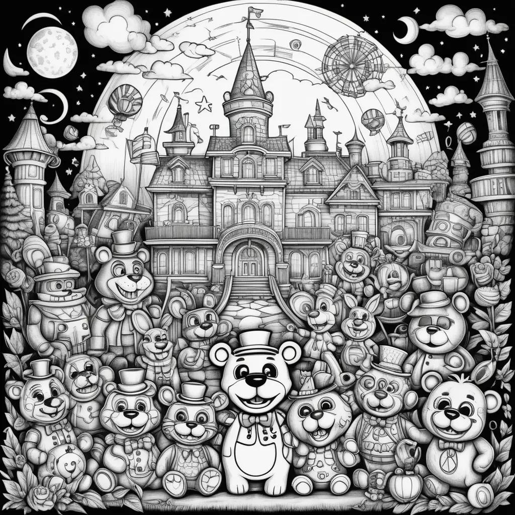 drawing of a bunch of teddy bears in a castle