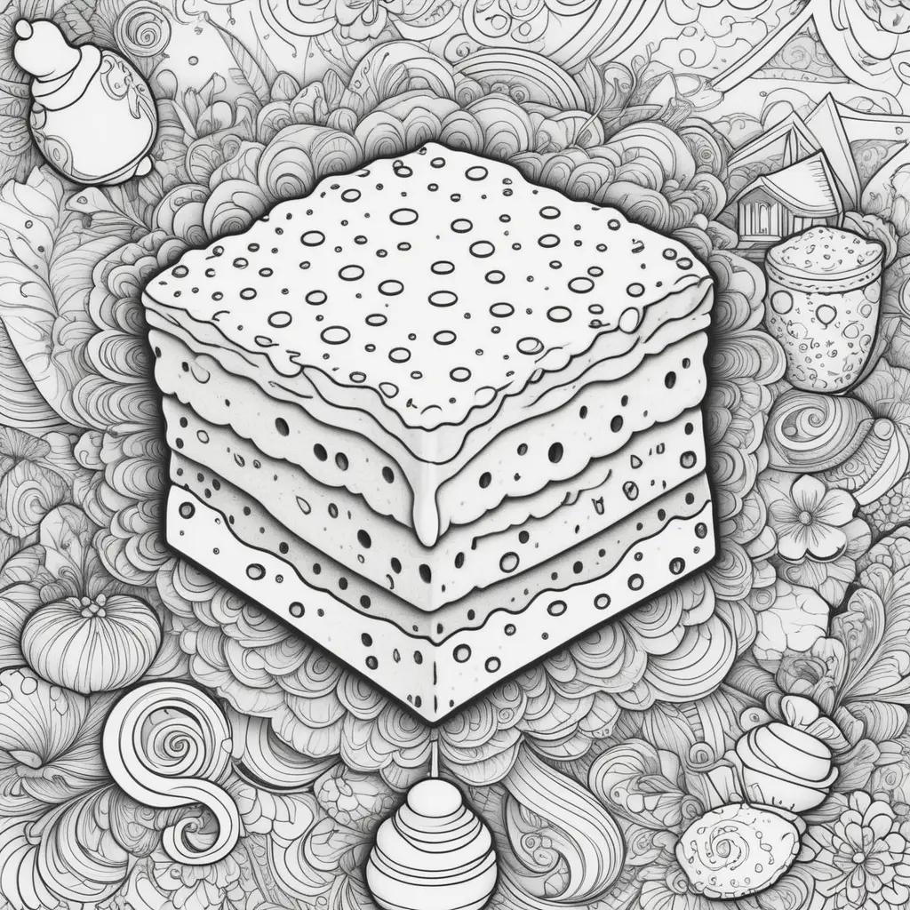 drawing of a cake with a sponge inside