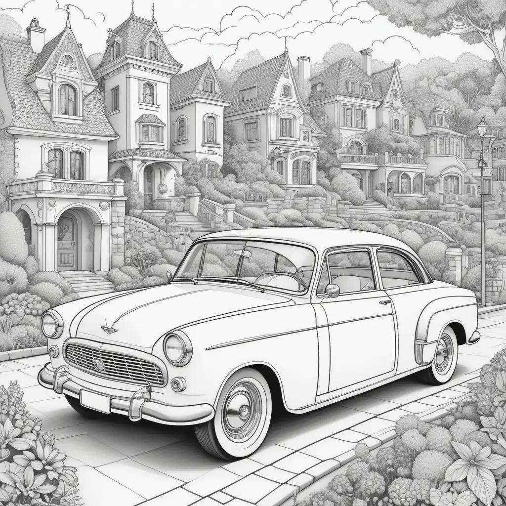 drawing of a car in a city street