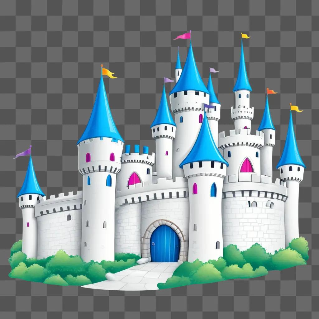 drawing of a castle for kids with a green grassy area