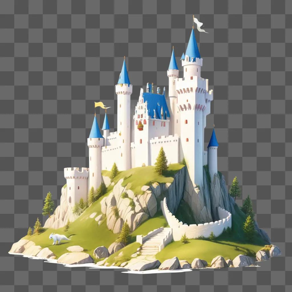 drawing of a castle for kids with a white lion