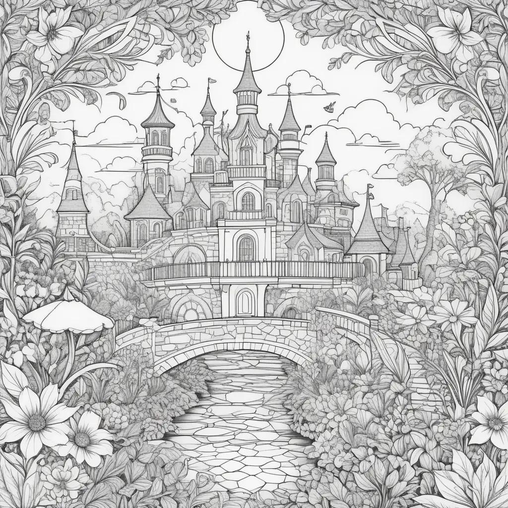 橋と花のある城の絵