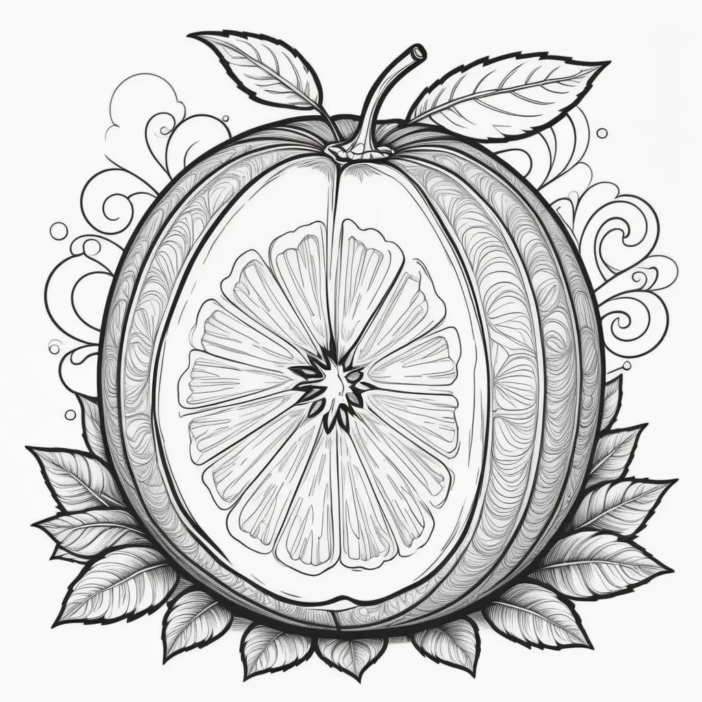 drawing of a coco melon with leaves around it