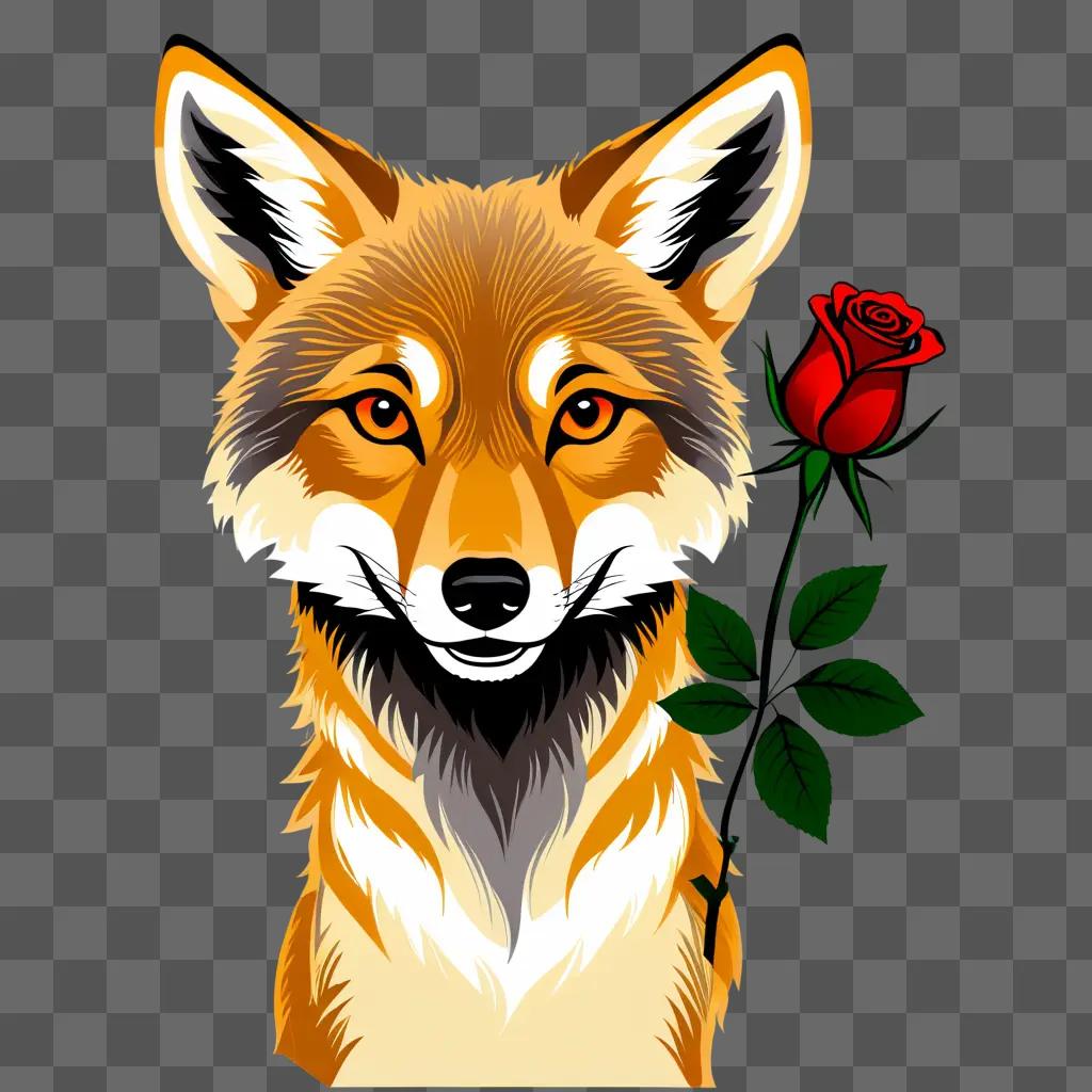 drawing of a coyote holding a rose