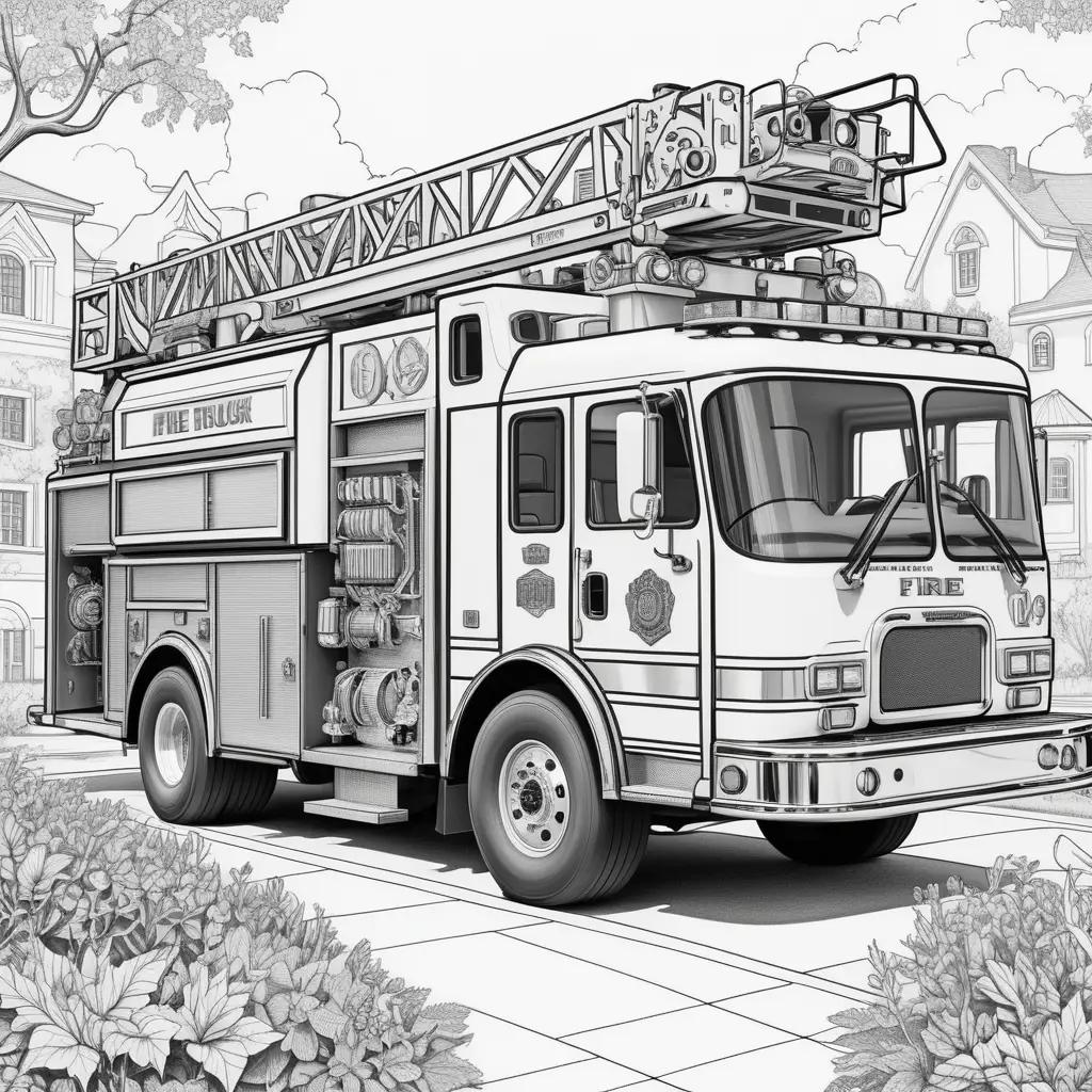 drawing of a fire truck in black and white