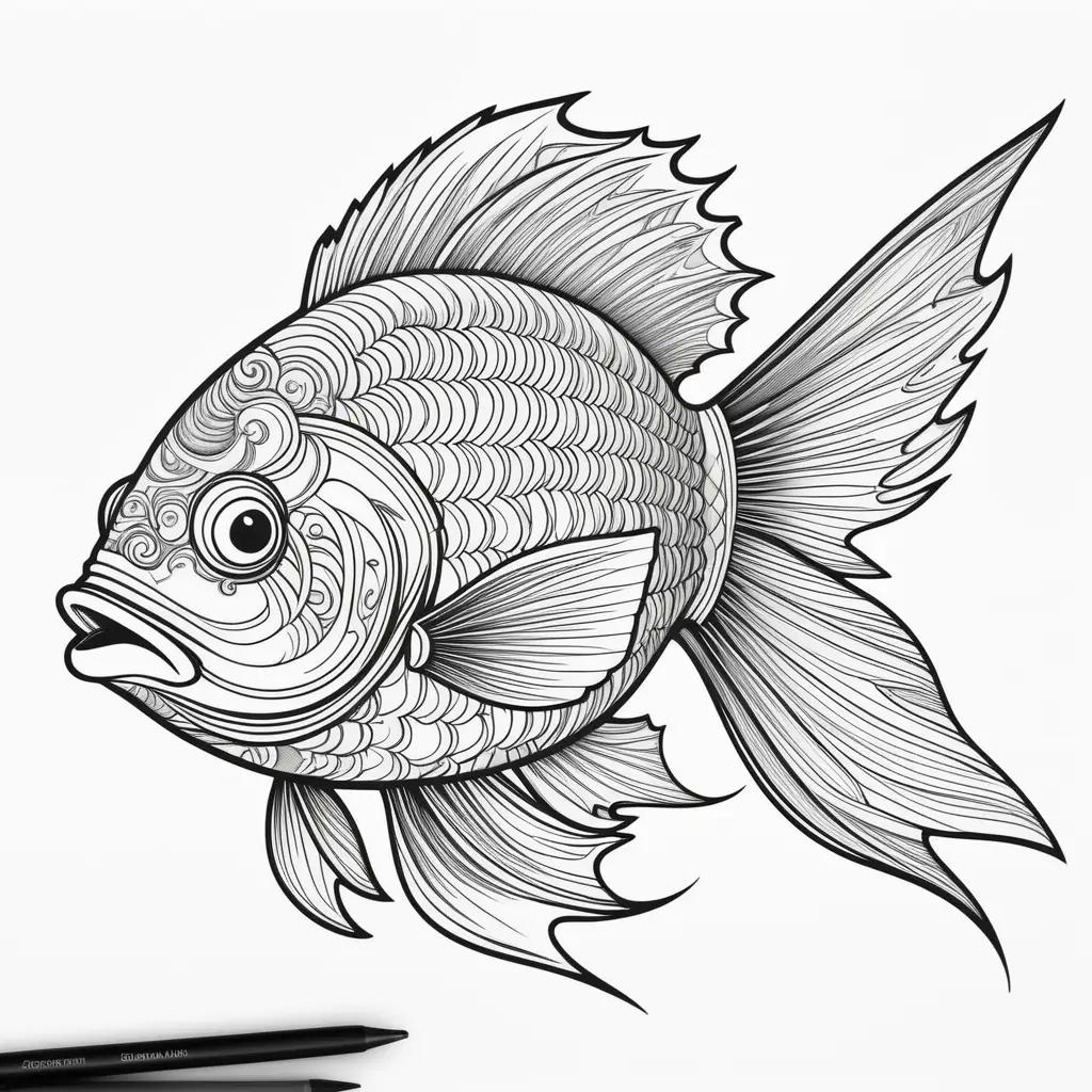 drawing of a fish in a black and white coloring page